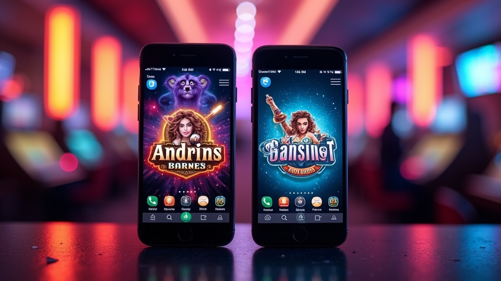 Android and iPhone smartphones showing a casino app interface side by side