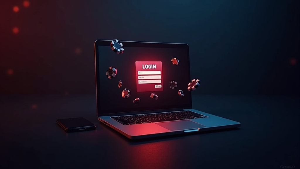 Casino login error screen on a phone and laptop in a dark atmospheric setting
