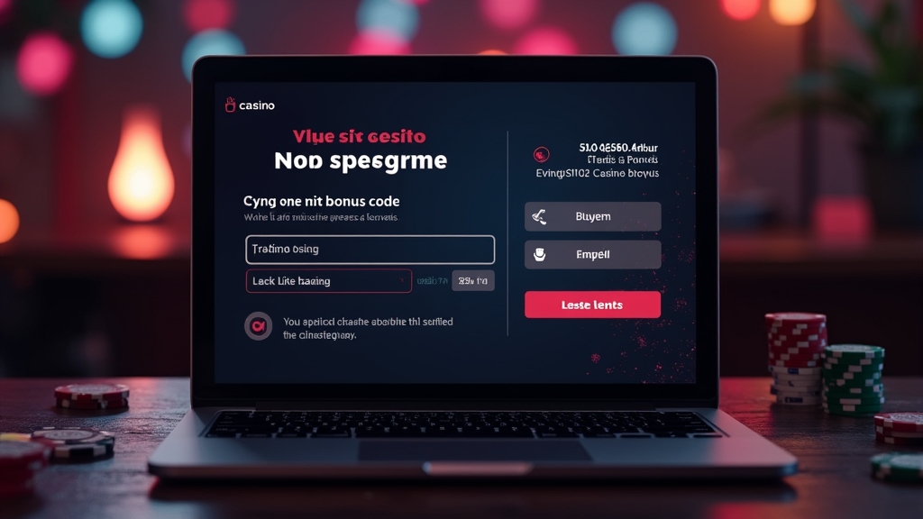 Casino cashier screen showing a no-deposit code and verified bonus credit