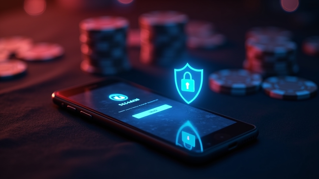 Secure smartphone with shield icon beside a casino app login screen